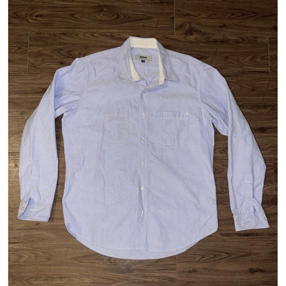 Baldwin Shirt Mens XL Blue Solid Cotton Long Sleeve Button Up Casual Made In USA